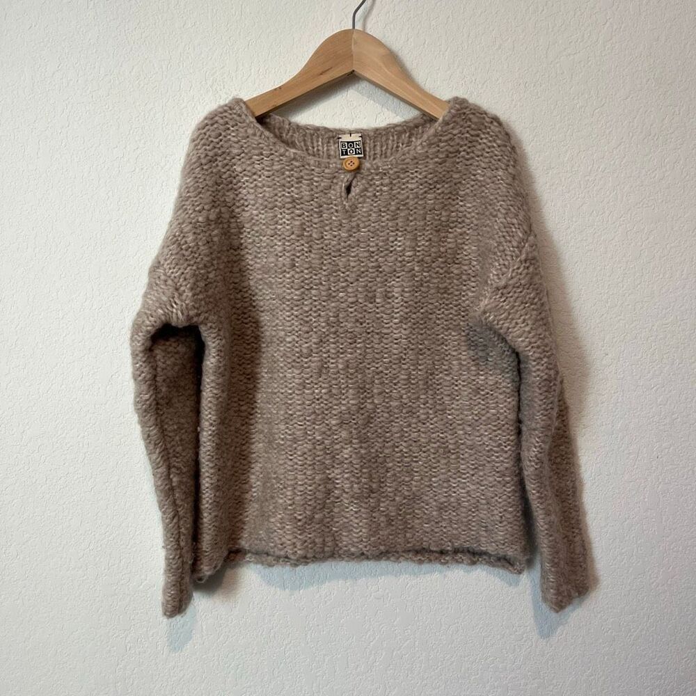 Bonton Girls Brown Wool Blend Buttoned Keyhole Pullover Sweater Youth Size 10